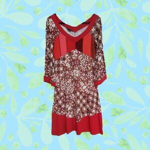 🍄50% MYCO ANNA Patchwork Boho Red Midi Dress